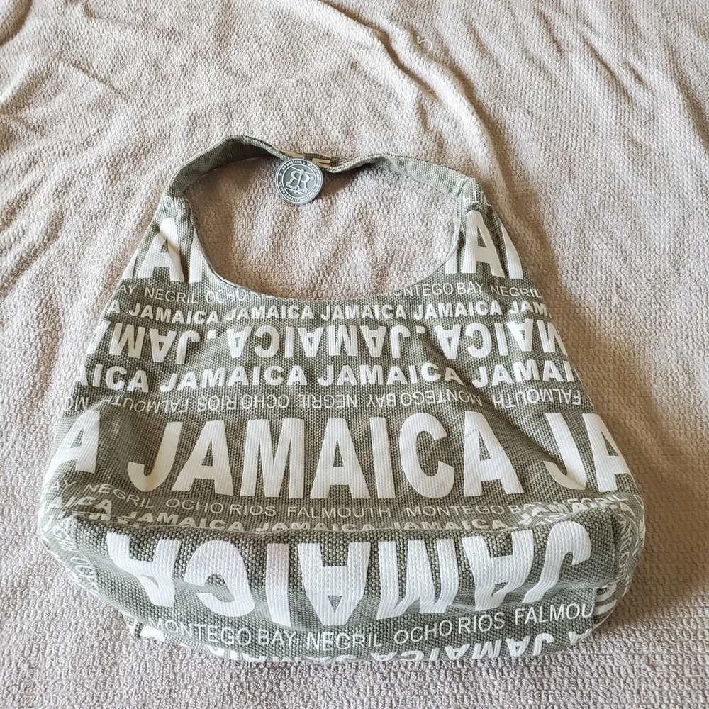 Robin‎ Ruth Jamaica Canvas Hobo Bag  Gray white Souvenir Shoulder Bag NWOT